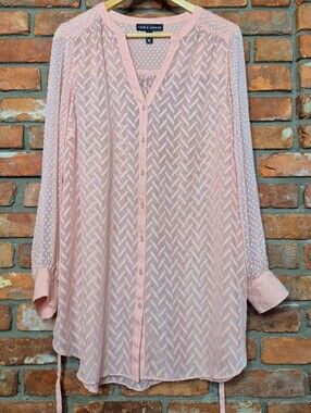 Love & Legend Blush Pink Textured Sheer Tunic Blouse Size 16